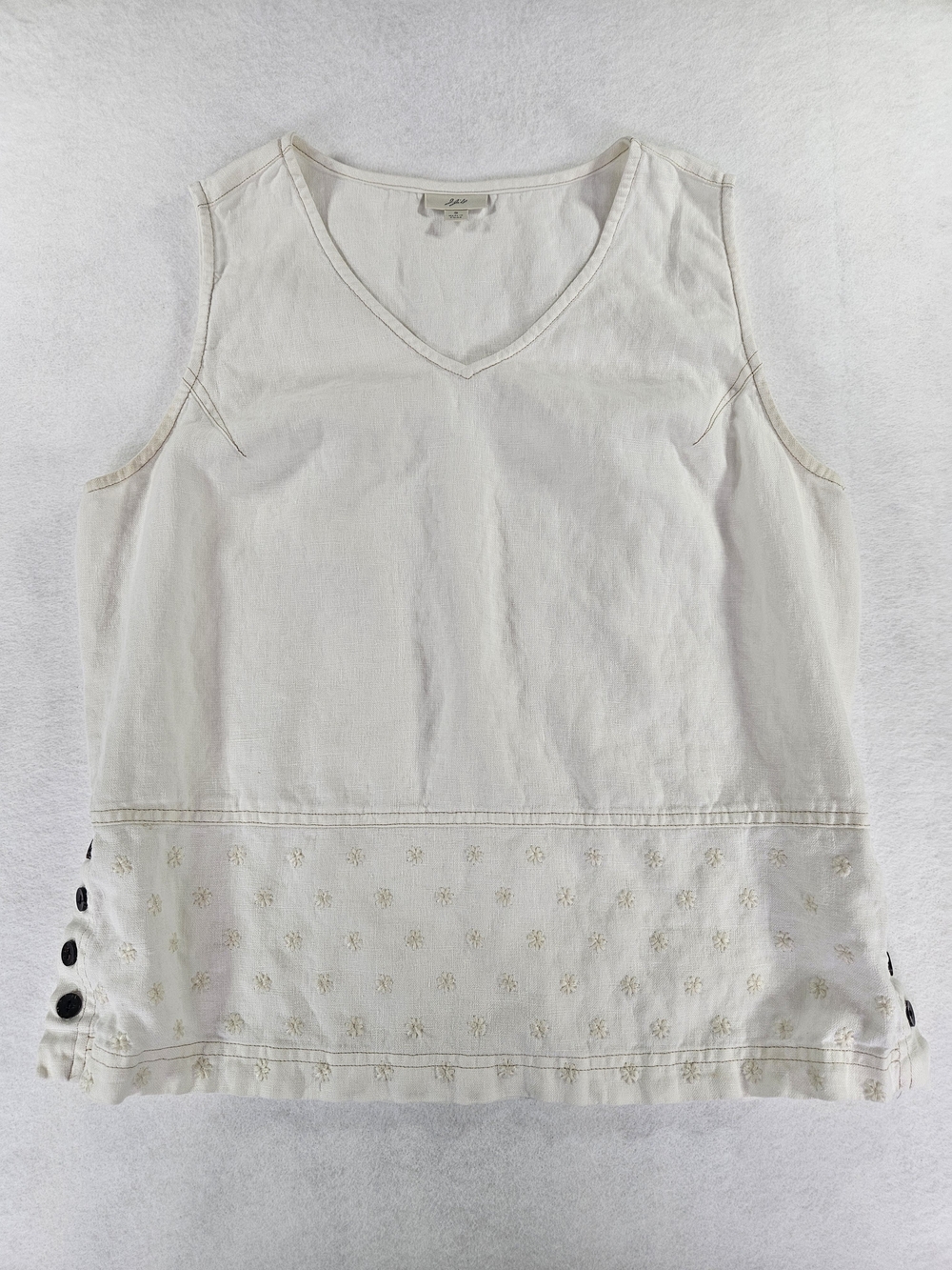 J Jill Linen Women’s Cream V-Neck Embroidered Sleeveless Top